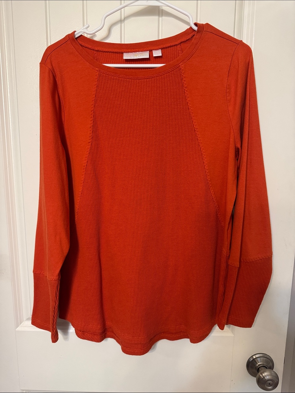 Belle by Kim Gravel Long-Sleeve Textured Crew Top - Orange